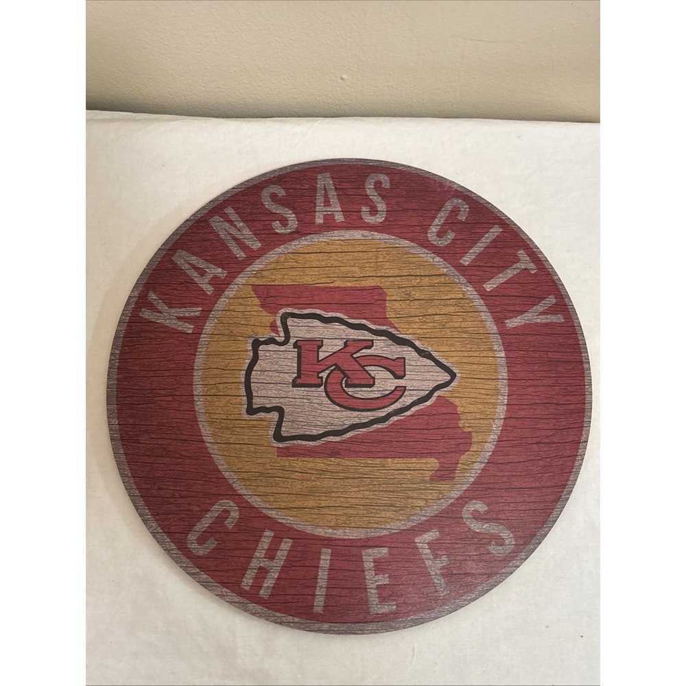 NFL Kansas City Chiefs 12 Inch Round State Wood Sign Wall Decor Football MO